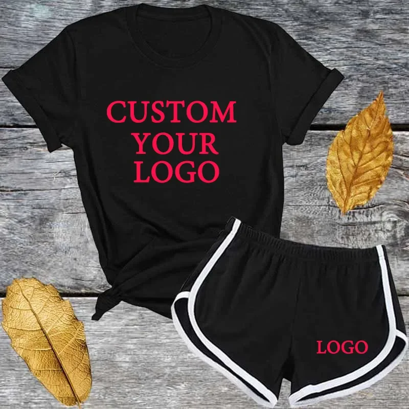 Custom LOGO Summer Women Tracksuit Brand Fashion Printed T-shirt +Shorts 2 Piece Set Short Sleeve Outfit Ladies Sports Suits