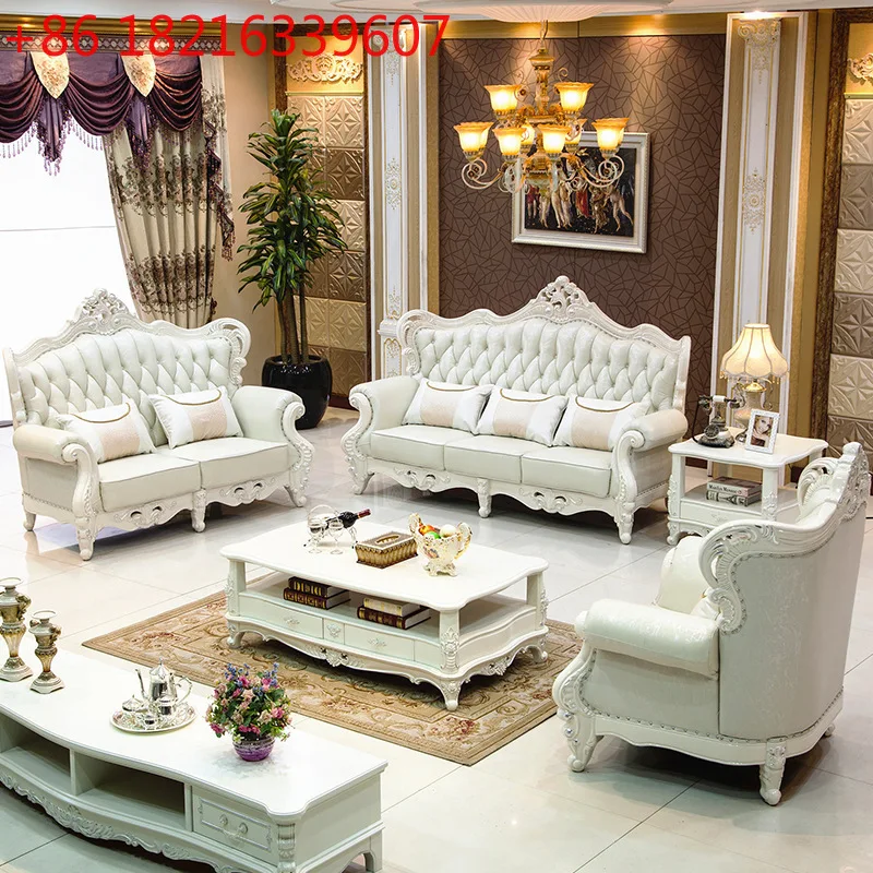 

Европейский кожаный диван 123, комбинированная мебель для гостиной, высококачественный резной цветок из цельного дерева, роскошный первый слой воловьей кожи