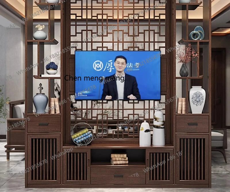 New Chinese style living room screen partition cabinet entrance cabinet solid wood against the wall modern Chinese style