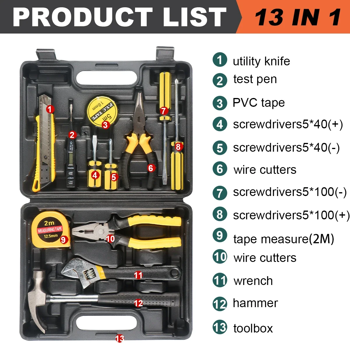 8/9/12/13Pcs Hand Werkzeug Sets Haushalt Hause Reparatur Werkzeug Set Schraubendreher Werkzeug Box Set schere Klaue Hammer Werkzeuge Für Den Heimgebrauch – Detail 9