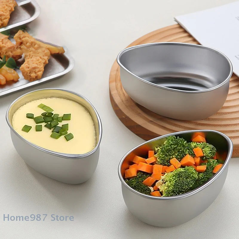 Steamed Egg Bowl Egg Shape Bowl Stainless Steel Heat Resistant Metal Food Serving Mixing Poached Egg Bowl Kitchen Supplies