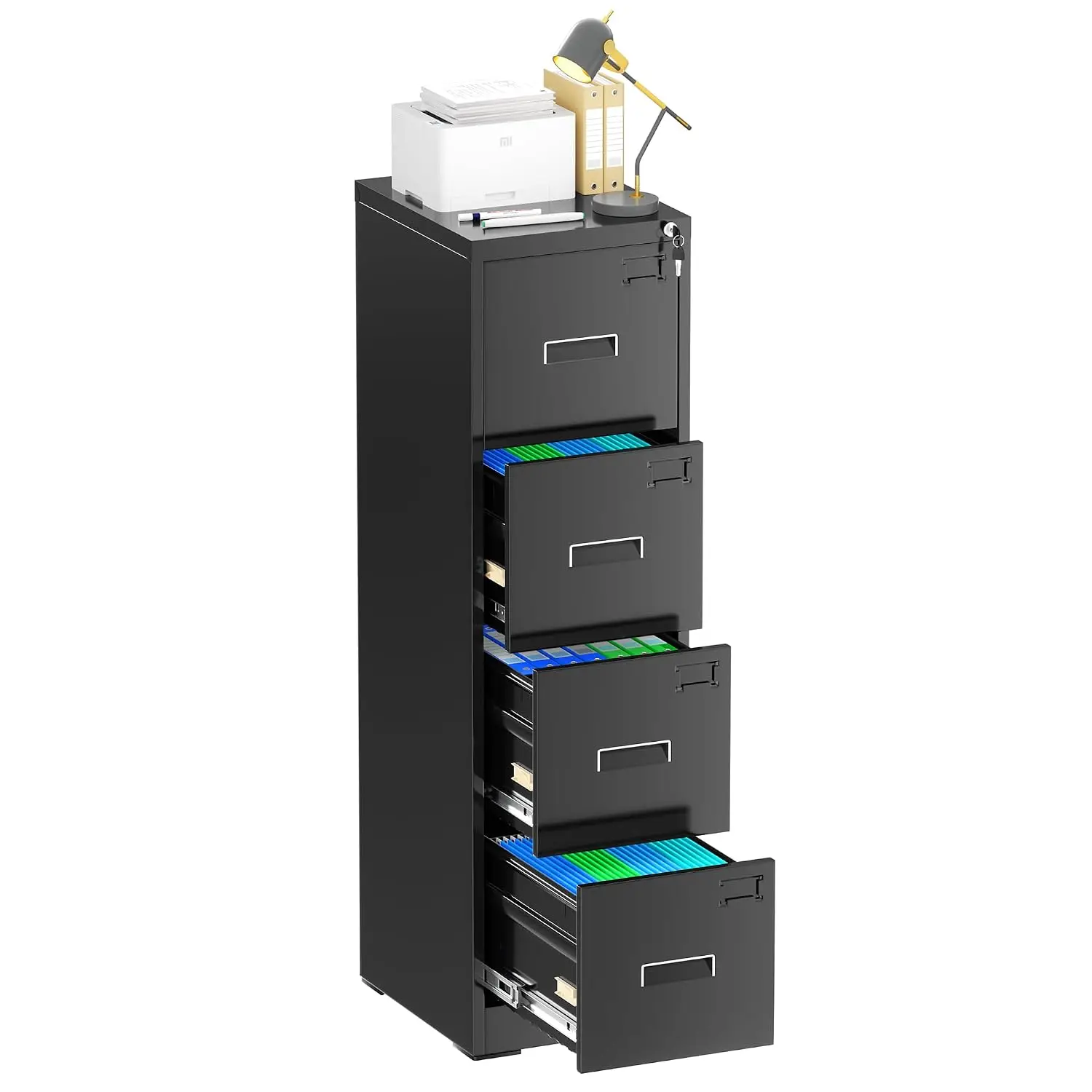 4 Drawer Vertical File Cabinet with Lock, Metal Filing Cabinet for Legal & Letter Size, Office Storage Rack, Customized