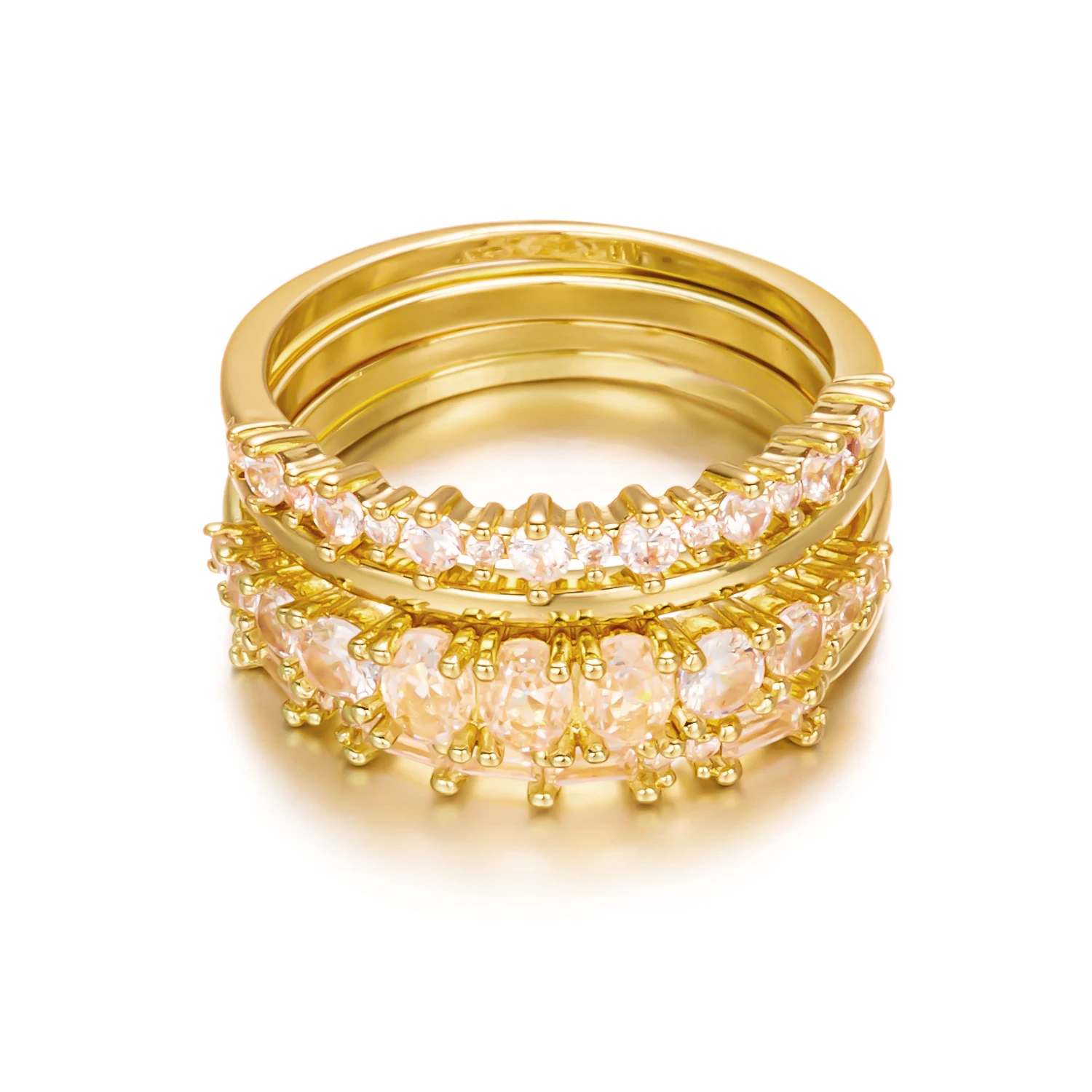 4-teiliges Set Vielseitiger Zierlicher Messingring für Frauen Elegante Mix-and-Match Stapelbare Zirkonia-Ringe Glänzendes Alltags-Geschenk Schmuck – Detail 3