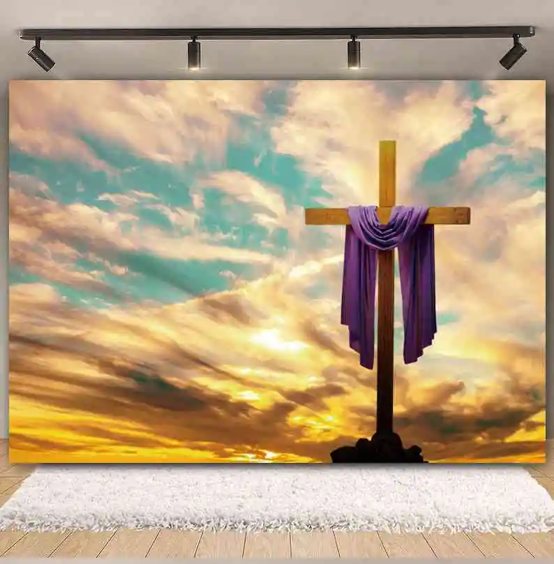 Jesus Christ Cross Photography Backdrop Jesus Birth Angel Barn Crucifixion Sunset Mountain Background Decor Photo Studio Props