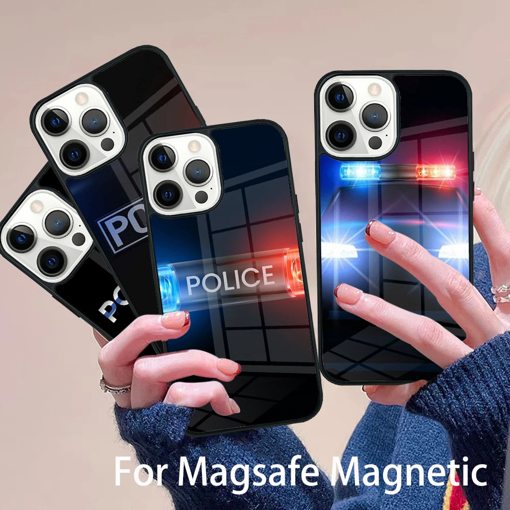 

Police Symbol Phone Case Magesafe Magnetic Wireless Charge Cover For IPhone 16 11 12 13 14 15 Pro Max Plus Mini