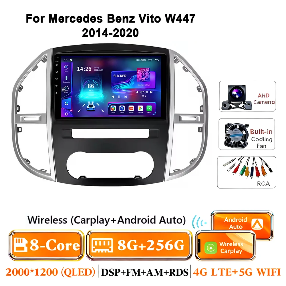 Android 17 autoradio voor Mercedes Benz Vito 3 W447 2014-2020 2K QLED Android multimediaspeler 4G stereo CarPlay head unit