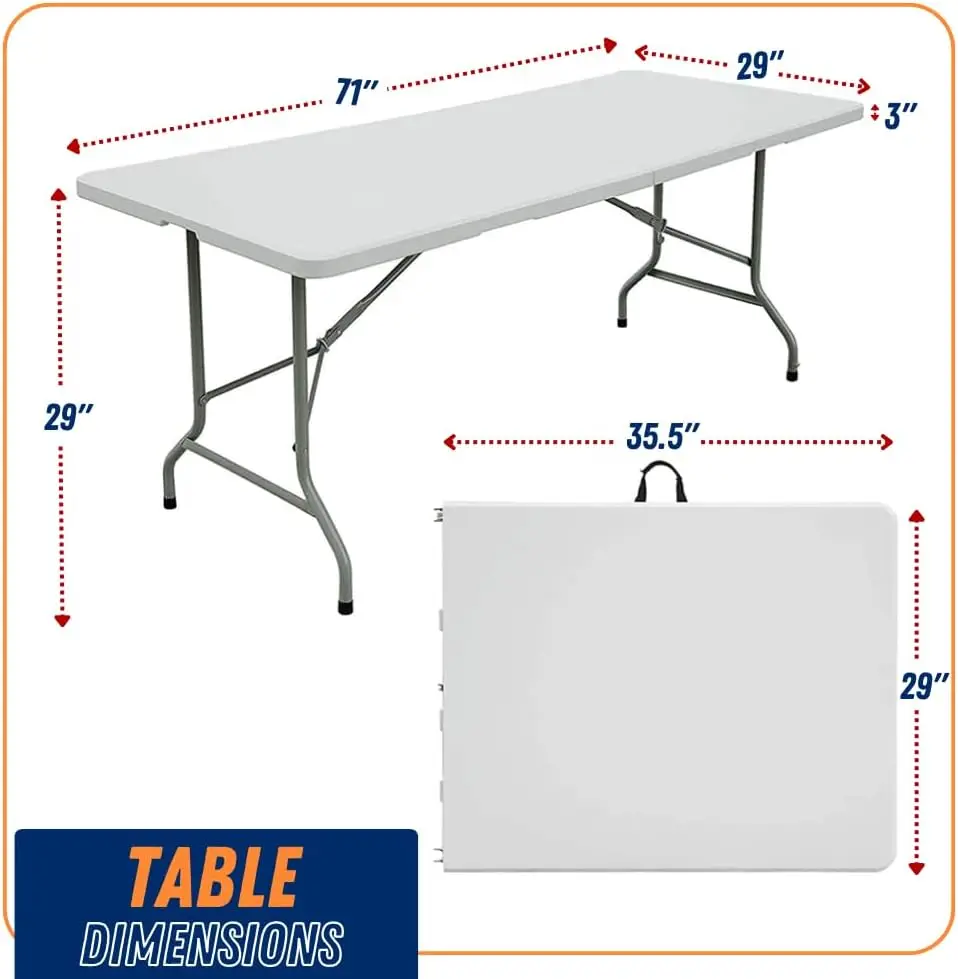 Folding Table Indoor Outdoor Heavy Duty Portable Folding Plastic Dining Table w/Handle, Lock for Picnic, Party,