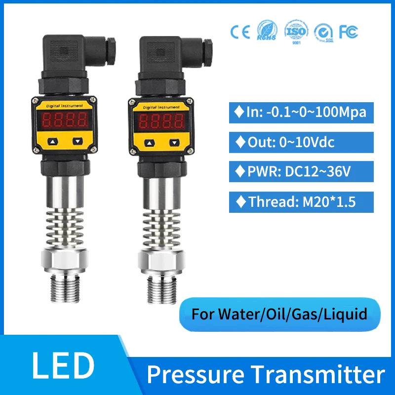 

LED Display Diesel Fuel Oil Pressure Sensor 0-10v High Temp Pressure Transducer Fluid Liquid Absolute Gauge Pressure Transmitter