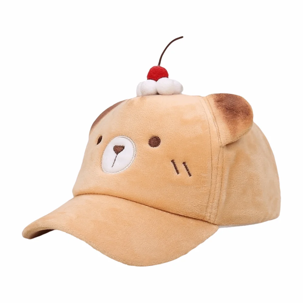 Gorra de béisbol de cereza bonita para Cosplay, cómoda gorra con protección solar de oso dulce, gorra de pico de pato de gato de dibujos animados ajustable y cálida para mujer