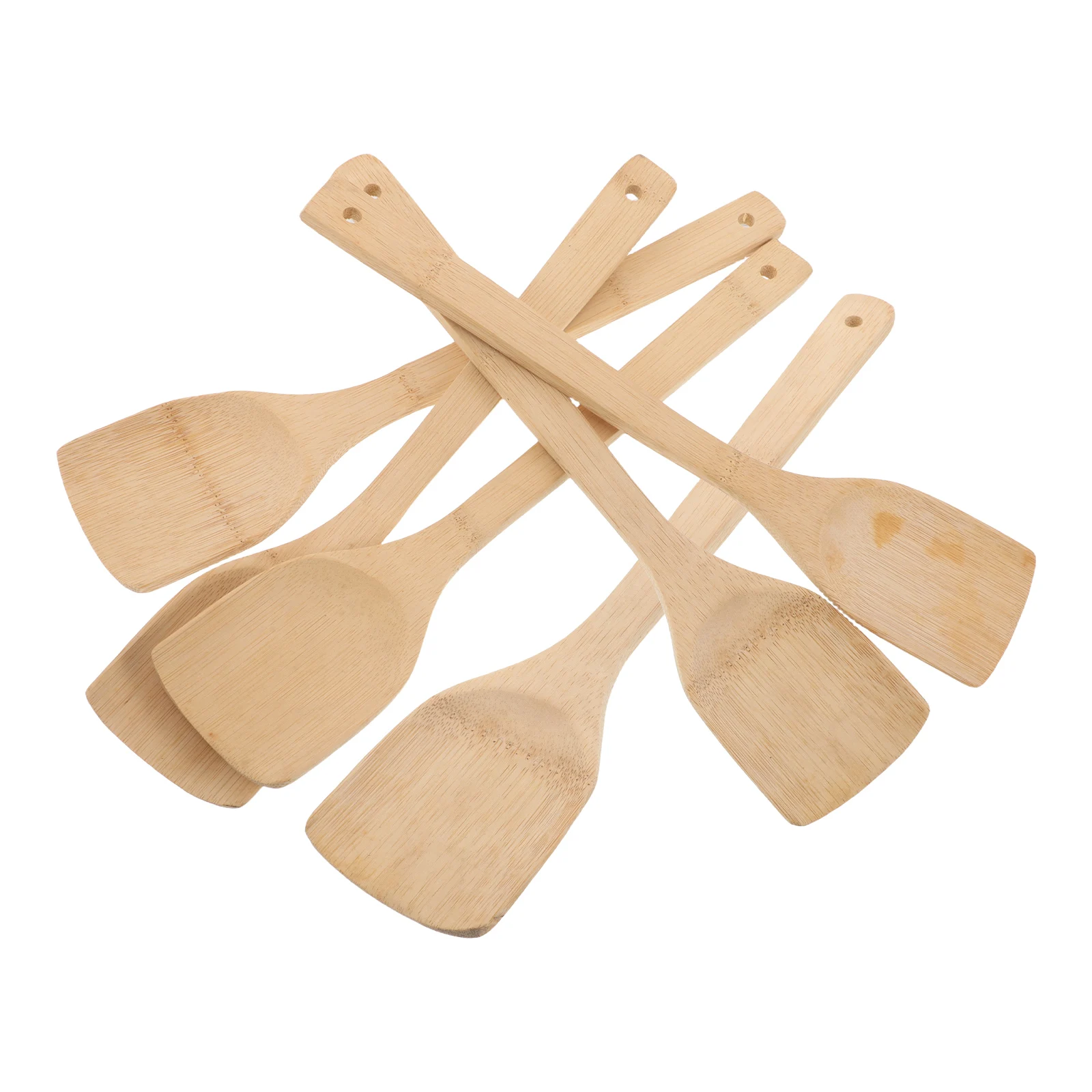 

6 Pcs Long-handled Bamboo Spatula Turner Cooking Handles with Hole Flat for Kitchenware