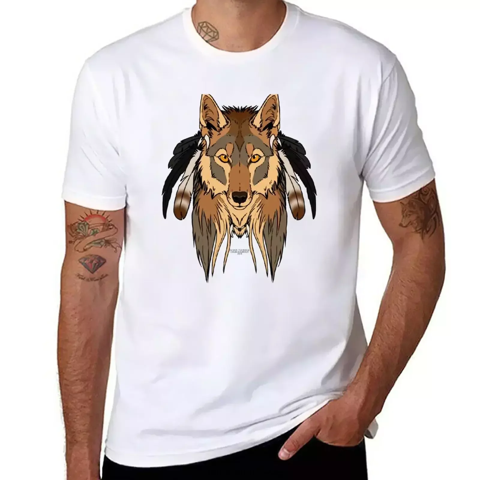 Tribal Coyote T-Shirt boys animal print korean fashion Aesthetic clothing clothes for men