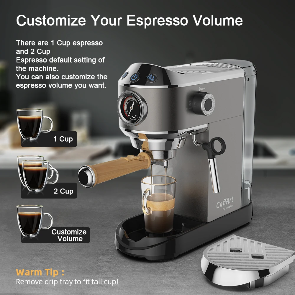 BioloMix 20 Bar pół automatyczny ekspres do kawy, z różdżką do spieniania mleka, do Espresso,Cappuccino,Latte i mokki