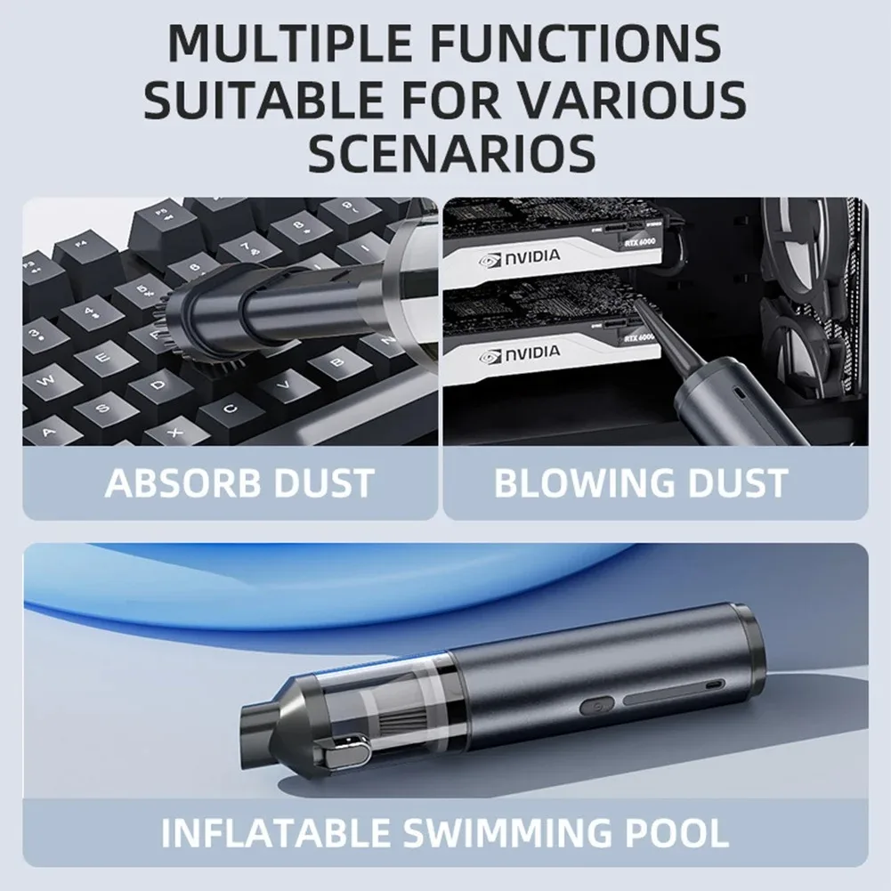 Household Suction Car Vacuum Cleaner, car Wireless Charging car Dust Blower, Powerful Small Handheld Mini 16000pa