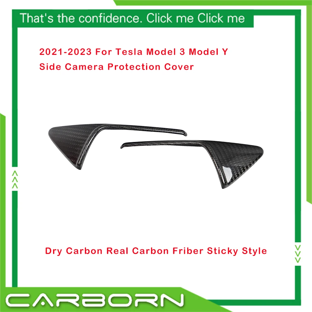 

2021-2023 For Tesla Model 3/Y Side Camera Protection Cover Dry Real Carbon Fiber Fender Trim Cover Car Modification Accessories