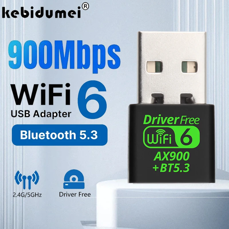 بطاقة شبكة 900Mbps بلوتوث 5.3 واي فاي 6 USB محول لاسلكي Wlan استقبال ثنائي النطاق 2.4G 5 جيجا هرتز سائق مجاني للكمبيوتر Win 10 11