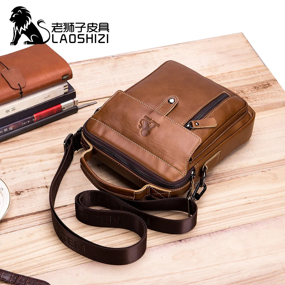 LAOSHIZI Brand High-end Men\'s genuine Leather Shoulder Bag Leisure Business crossbody bag 100% Leather Man Bag Handbag