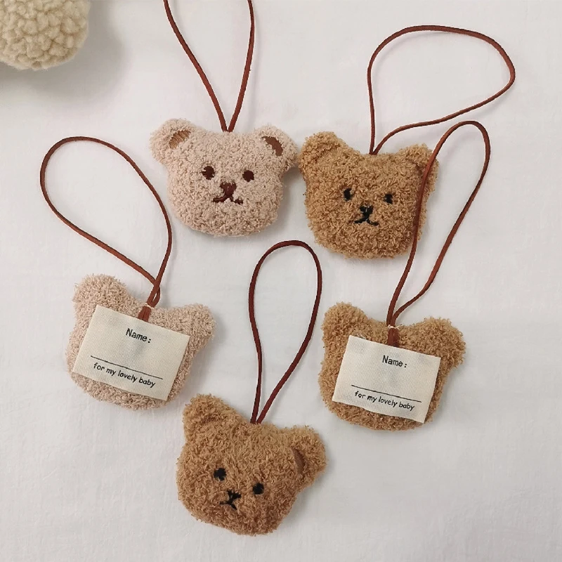 1PCS Baby Name Tag Cute Cotton Bear Head Backpack Pendant Baby Car Hang Brand Keychain Newborn Bag Name Tag Ornaments