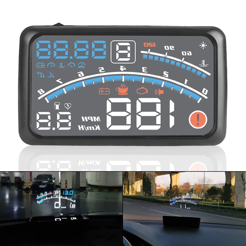 New 4E Upgraded HUD Digital Display OBD Speed Projector 5.5 HD Security Alarm Water temp Car Head Up Display Multifunctional