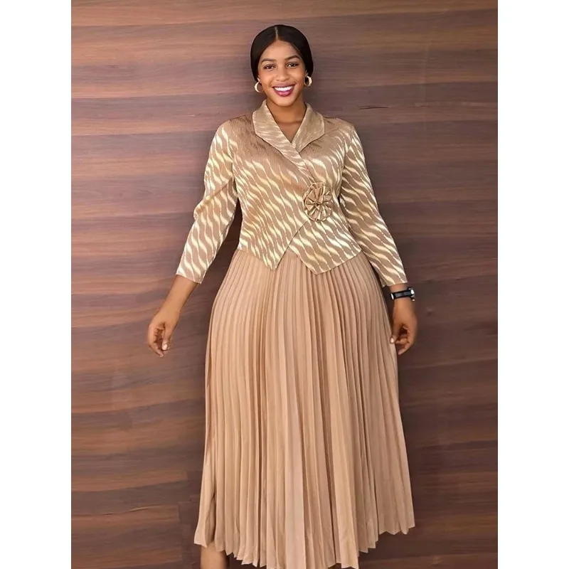 Miyake จีบตะวันออกกลางผู้หญิง PLUS ขนาดหรูหราชุดยืด PLUS ขนาดแอฟริกันชุดราตรีชุดราตรีอย่างเป็นทางการริ้วรอยฟรี