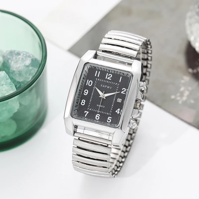 Męski zegarek kwadratowy Elastyczna opaska Pojedynczy kalendarz Casual Fashion Arabski cyfrowy zegarek kwarcowy Wszechstronny zegarek