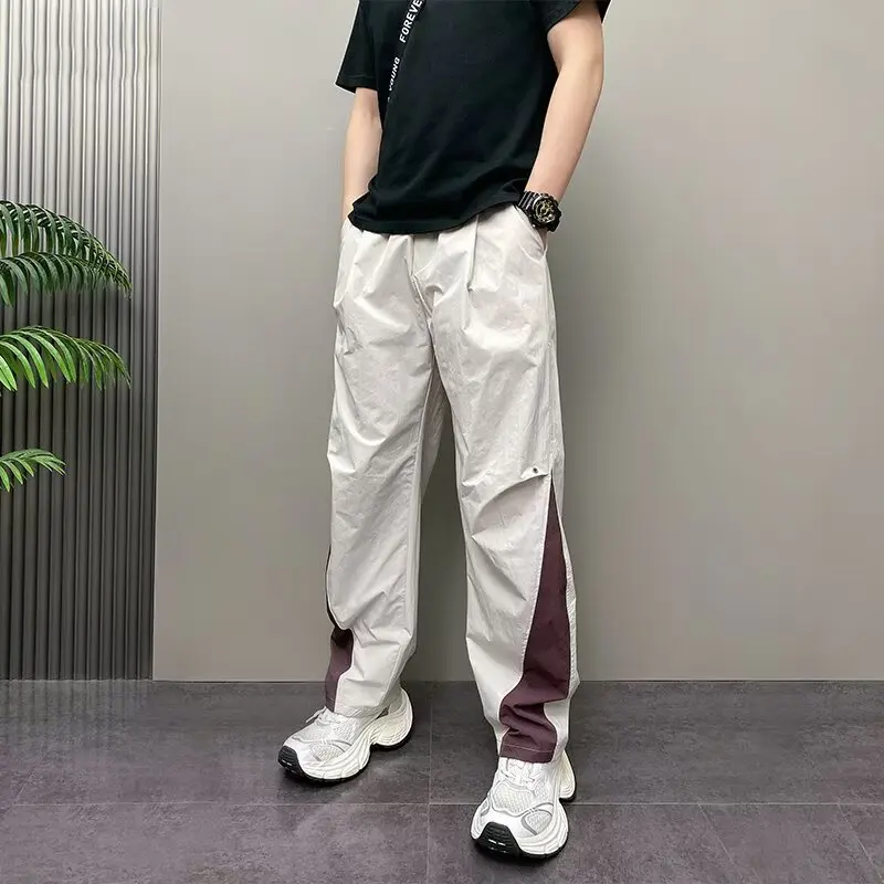 

Slim Fit Striped Patchwork Casual Pants Men's trouser Korean Loose Breathable Harlan Trousers Men's Straight Leg Pants y2k