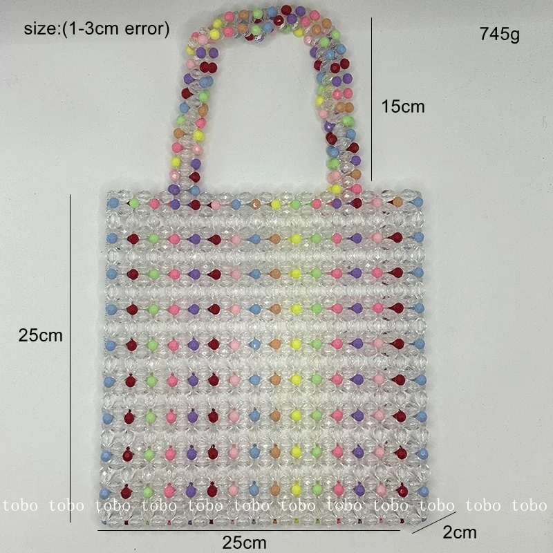 Handmade Large Beaded Handbags Designer Colorful Bead Patchwork Shiny Handbag Sweet Large Capacity Women\'s Shoudler Tote Bag