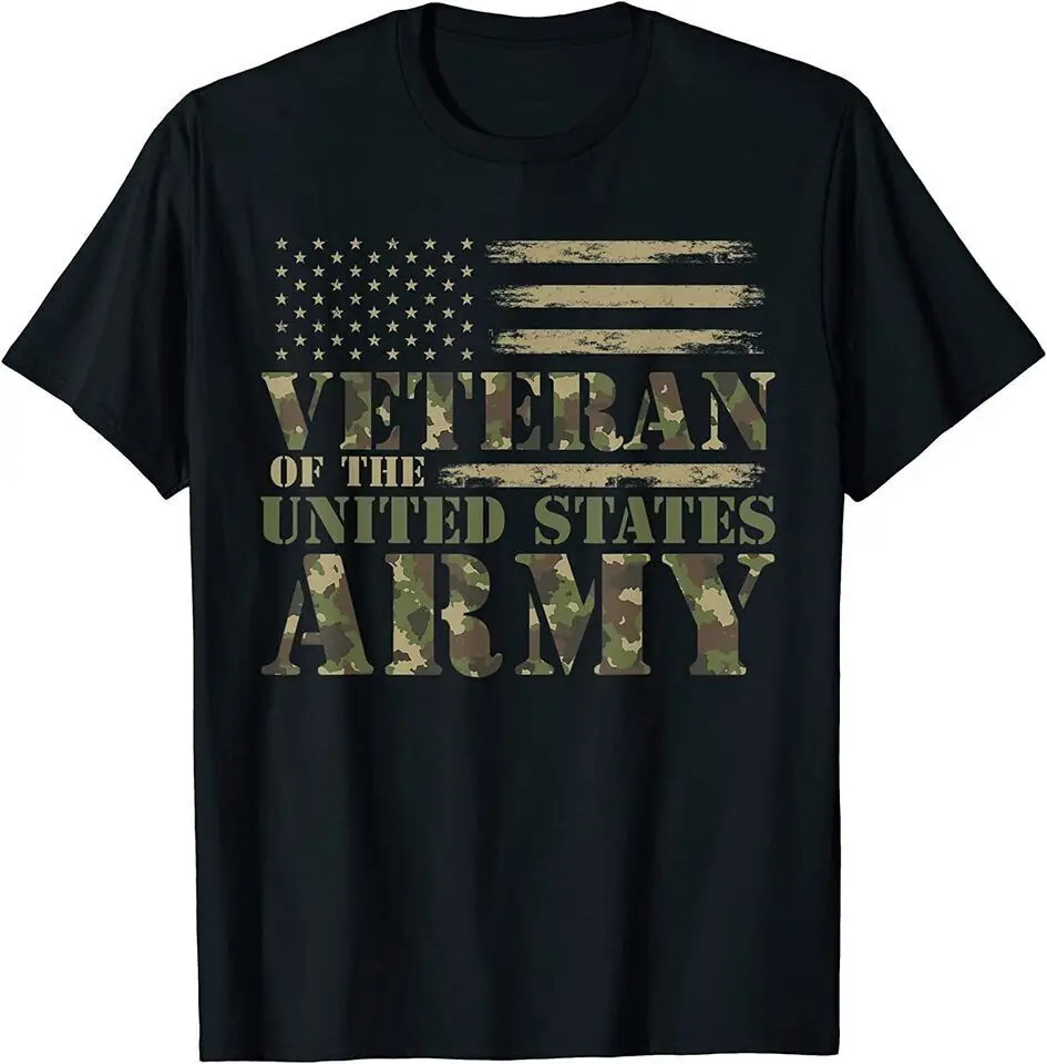 

New Veteran Of The United States Army Camouflage US Flag Funny T-Shirt USA Tee