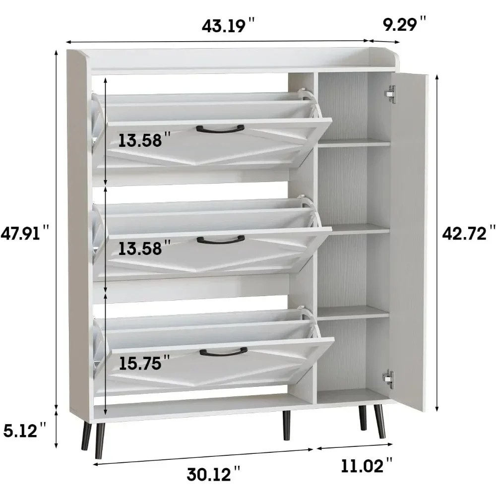 Shoe Storage Cabinet with 3 Flip Drawers & Mirror,Freestanding Shoe Organizer with 5 Wooden Legs,Shoe Rack Cabinet Free shipping