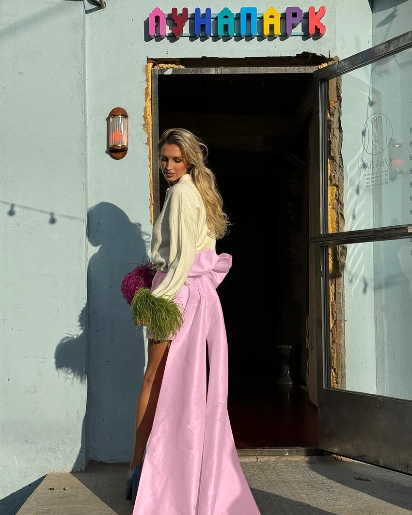 Falda de busto recto cruzado para mujer, falda de Princesa con lazo grande, Rosa francés, nuevo estilo, Moda de Primavera