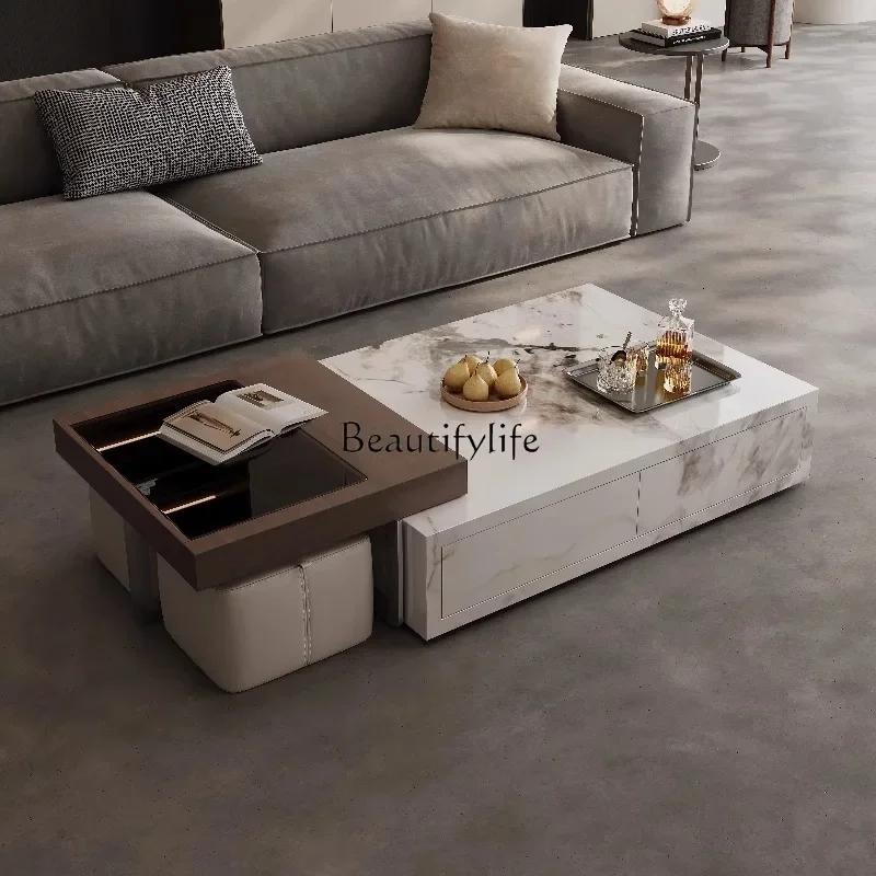 

FG40*Italian minimalist rock slab coffee table light luxury high-end household coffee table telescopic rectangular storage
