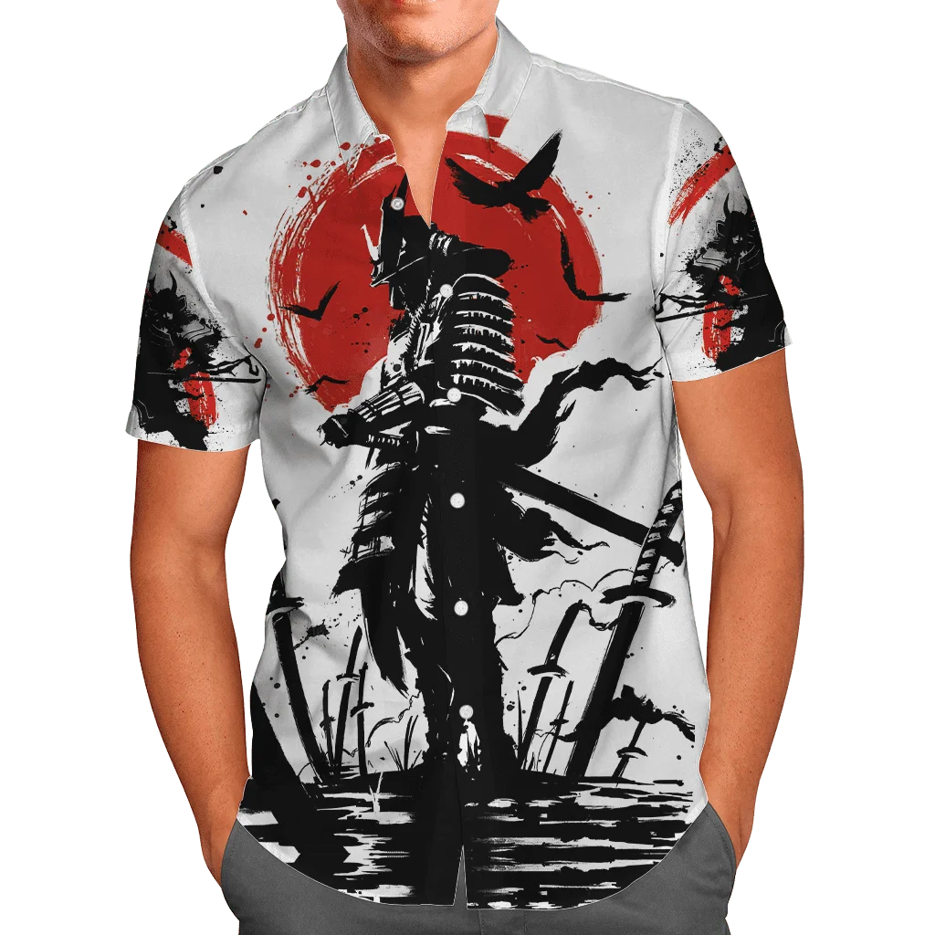 

Japanese Samurai Tattoo 3D Beach Hawaiian Summer Shirt Short Sleeve Shirt Streetwear Oversized 5XL Camisa Social Chemise Homme