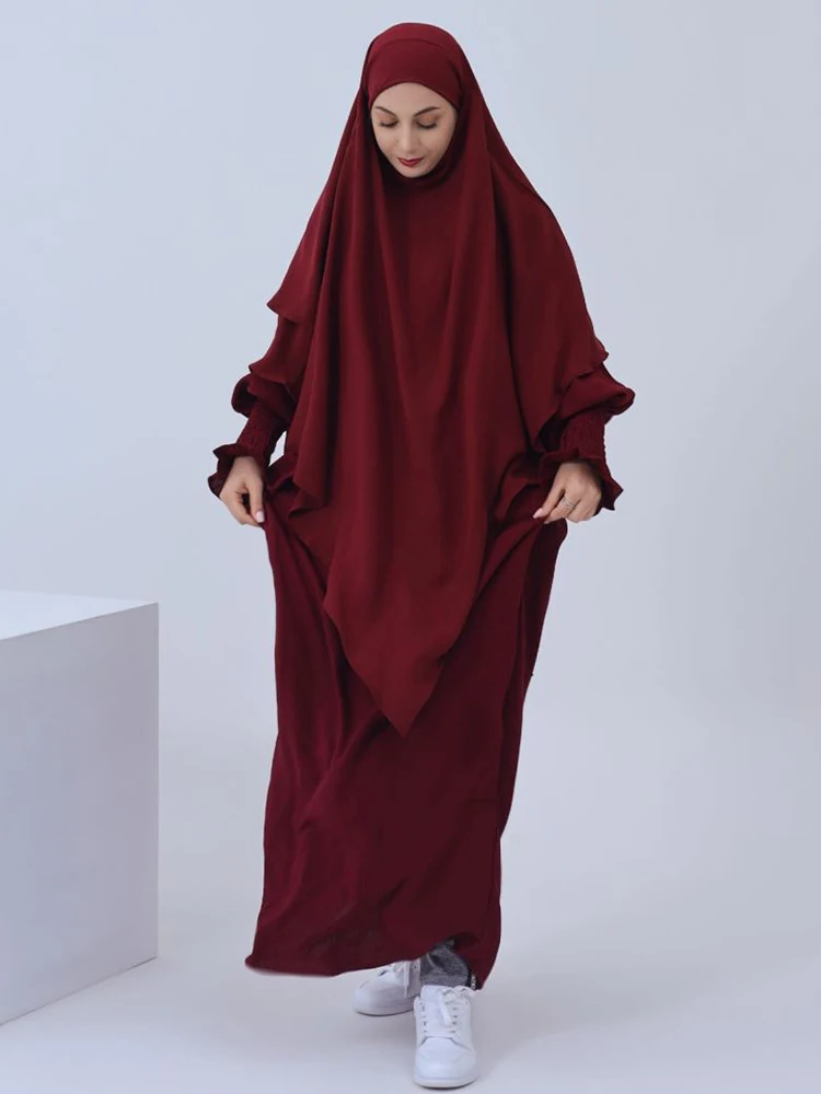 Imagem -04 - Vestido Khimar Longo Muçulmano para Mulheres Eid Abaya Vestuário de Oração Túnica Completa Ramadan Kaftan Djellaba Hijab Conjunto de Peças