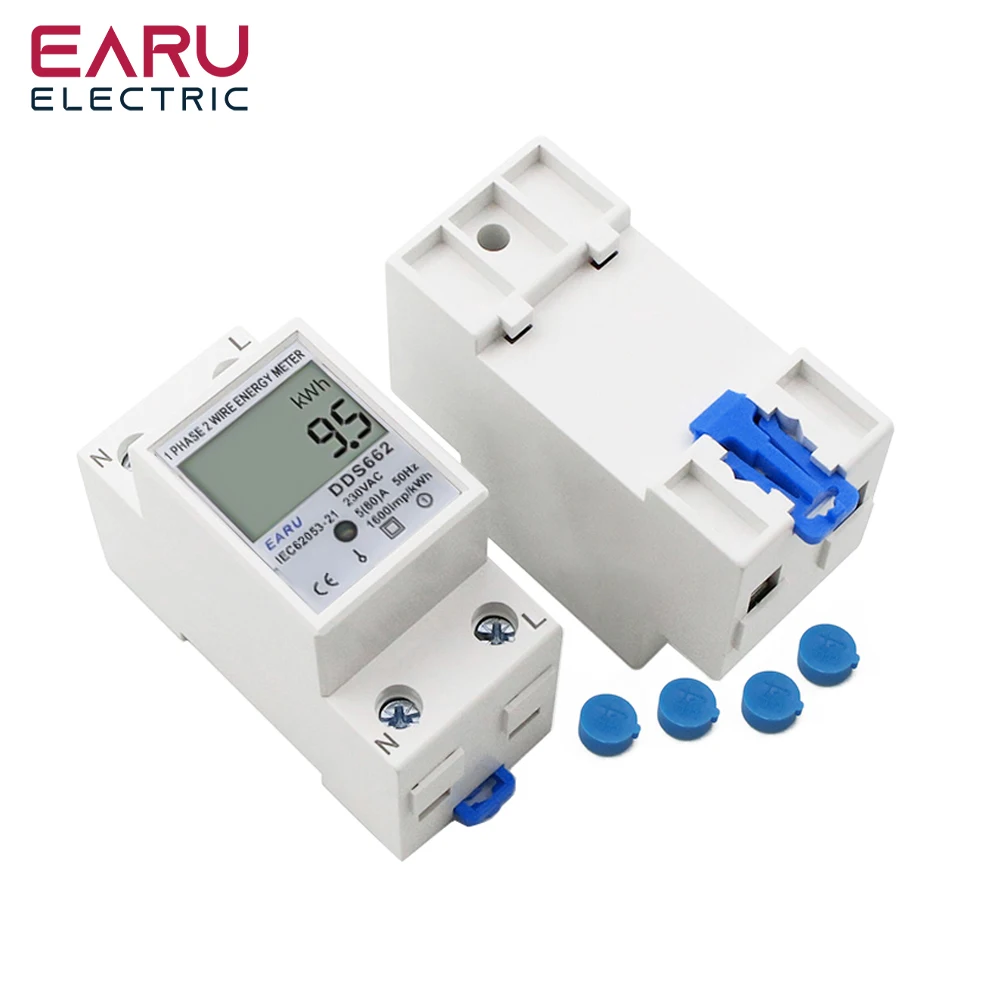 Single Phase LCD Digital Energy Meter Reset Zero kWh Voltage Current Power Consumption Counter Electric Wattmeter 220V Din Rail