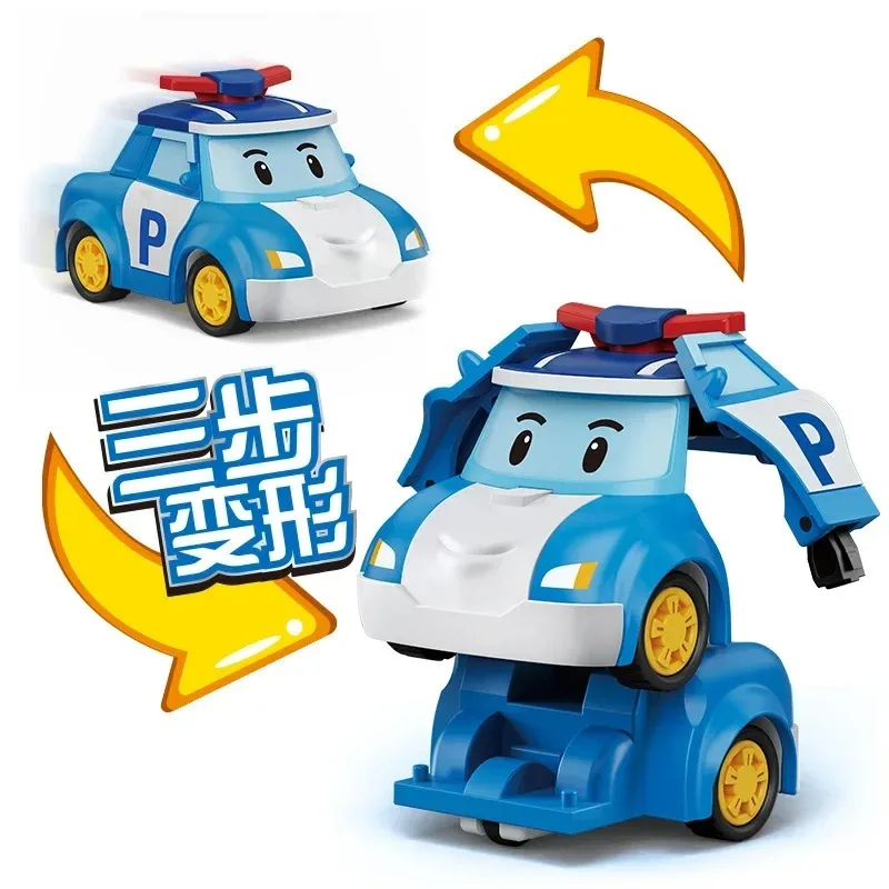 6 قطعة/المجموعة الكرتون Robocars Polis عمل أرقام التحول أنيمي اليد تشوه سيارة نموذج طائرة دمى هدايا الروبوتات ل
