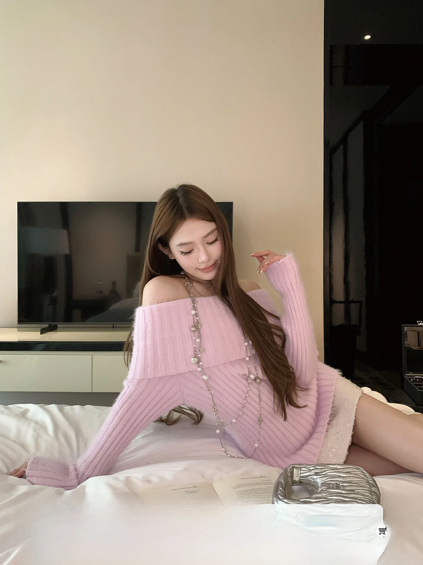 

oulder Bared Long Sve Knitted Sweater Pure Desire Sle Slim Fit Inner Wear Casual Faion Daily Life Nylon Fiber