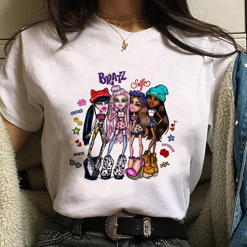 Bratz Y2k 여성용 하라주쿠 미학 티셔츠, 하라주쿠 미학 화이트 탑, 캐주얼 티셔츠, 2021 여름 패션, 신상