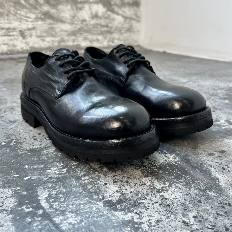 

Designer Handmade Men's Shoes Thick Soled Genuine Leather Casual Dress Leather Shoes Male Work Business Derby Oxfords Black