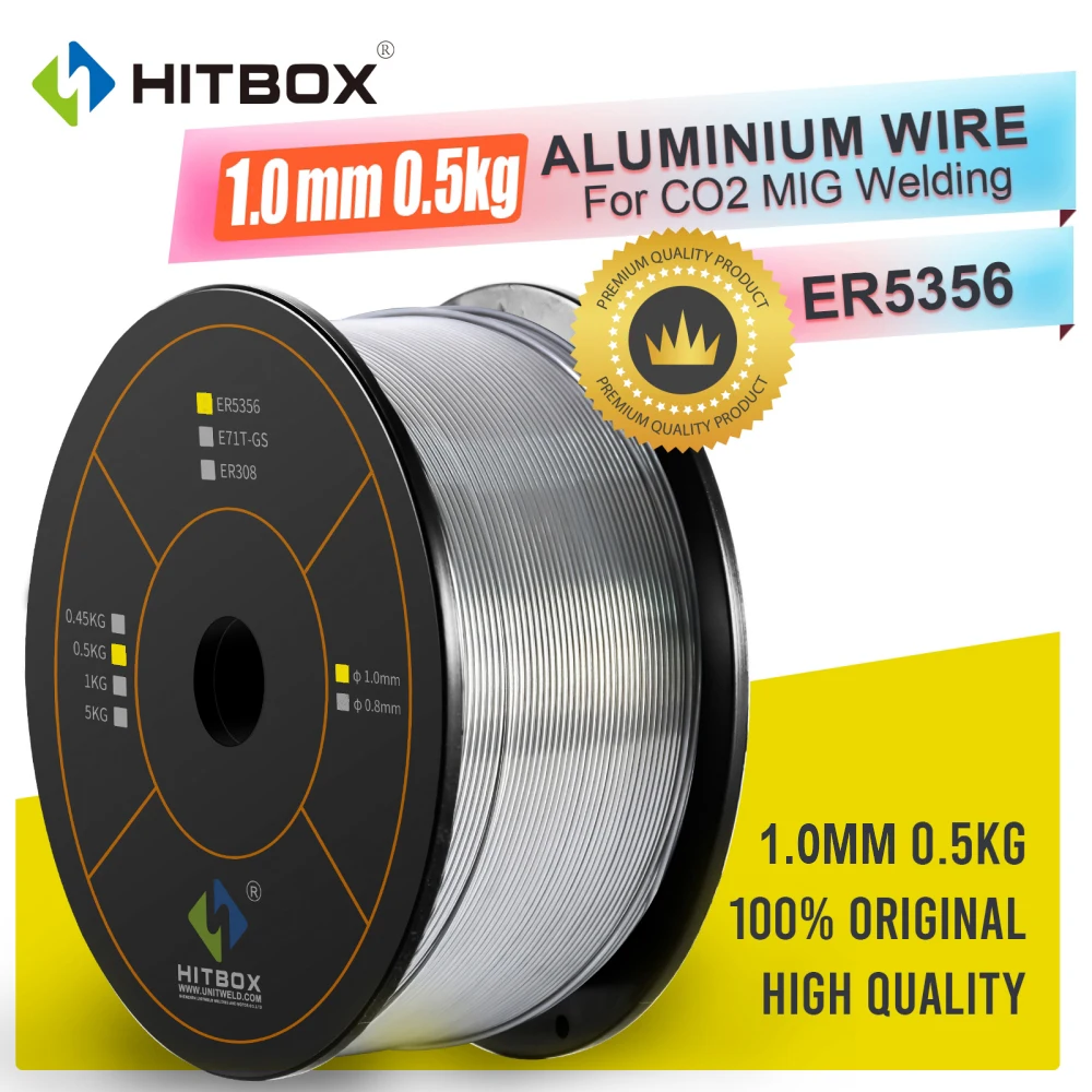 Fils de soudage MIG en aluminium HITBOX ER5356, bobine de 0,5 kg, diamètre 1,0 mm, 1 livre, pour machine à souder MIG, accessoires de soudage