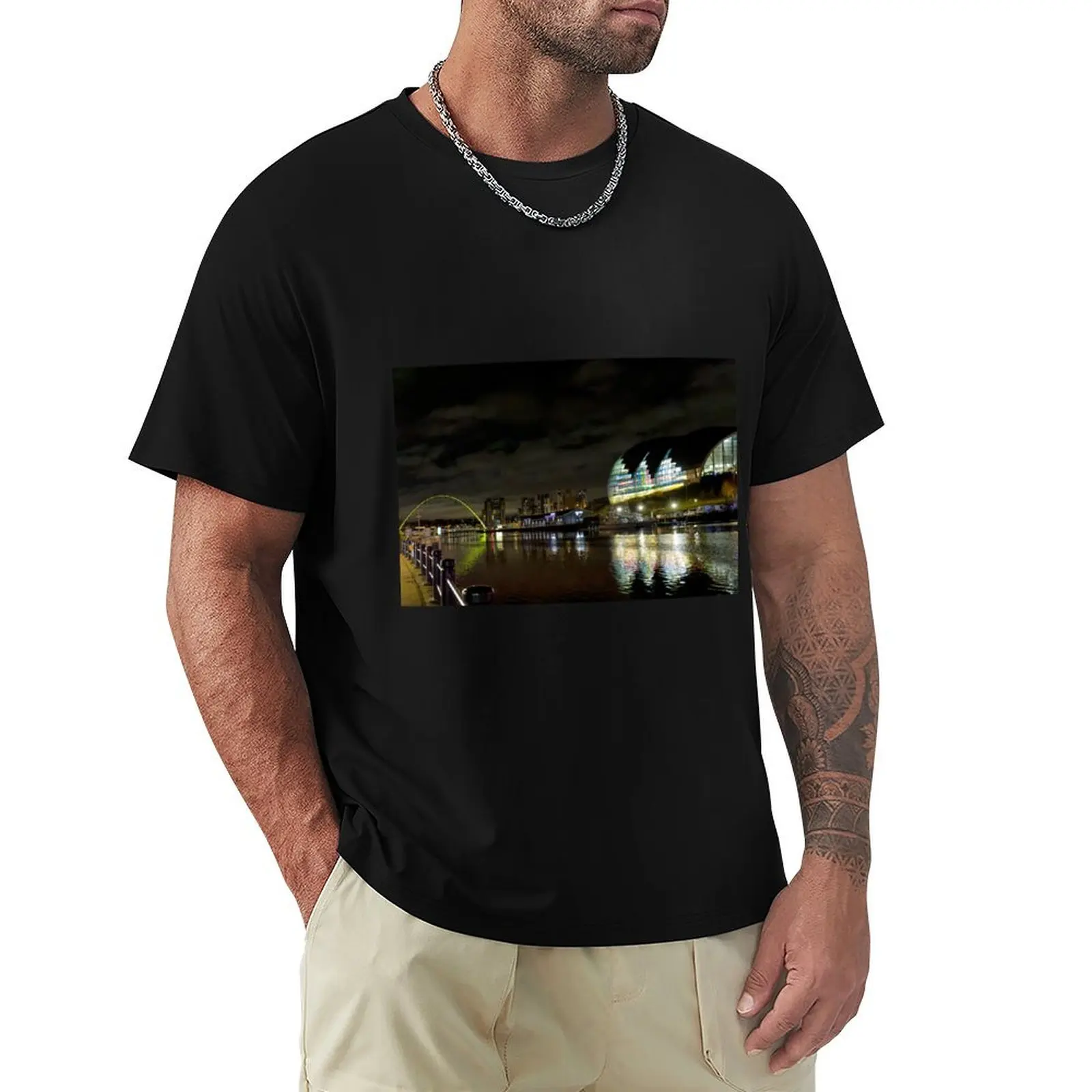 

River Tyne Reflections T-Shirt Basic Plain Short Sleeve Crew Neck Tee