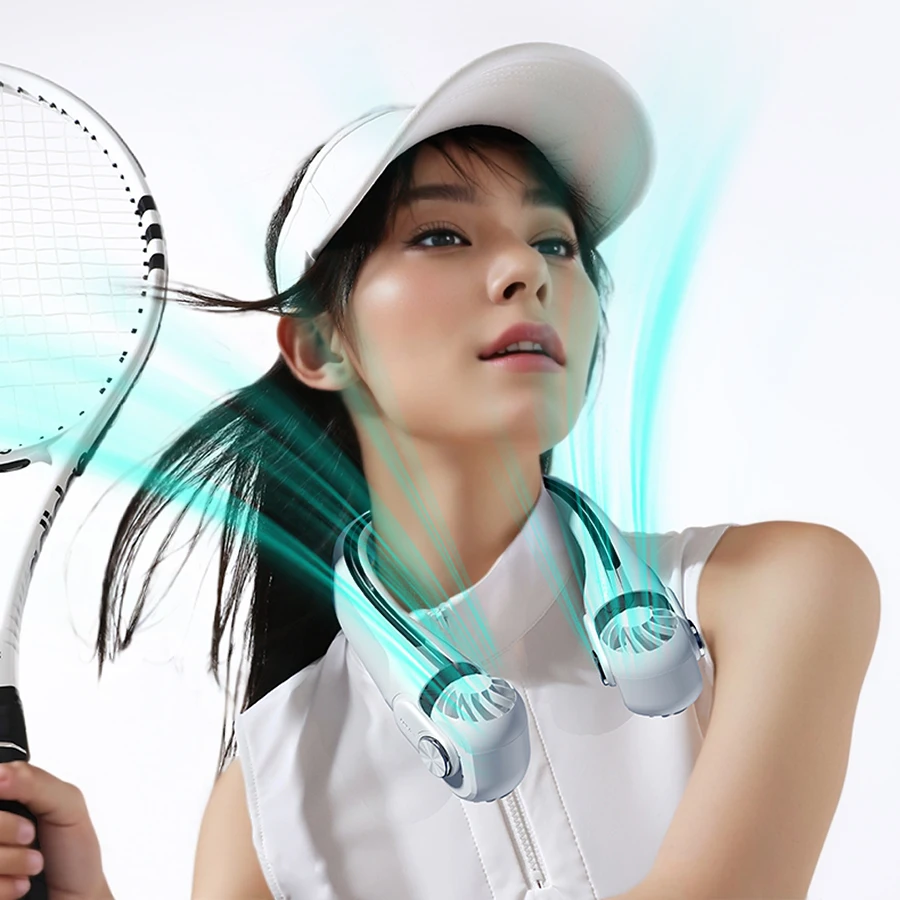 새로운 휴대용 목 선풍기 미니 에어컨 충전식 날개 없는 목 선풍기 45 °   야외용 조절 가능한 바람 방향