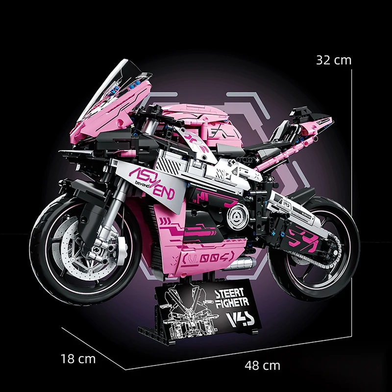 V4S Racing Motorcycle Building Blocks Set 1543+Pcs Compatible with 42202, 1:5 Model Kit for Adults Collection, Kids Toys Gifts