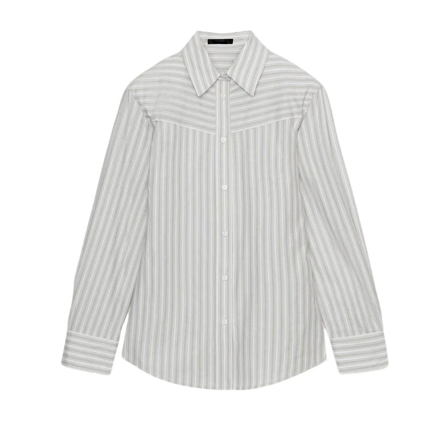 

Spring New Women's Casual Style Single Button Long Sleeve Turn-down Collar Slim Striped Silk Shirt Comfortable Breathable Pol...