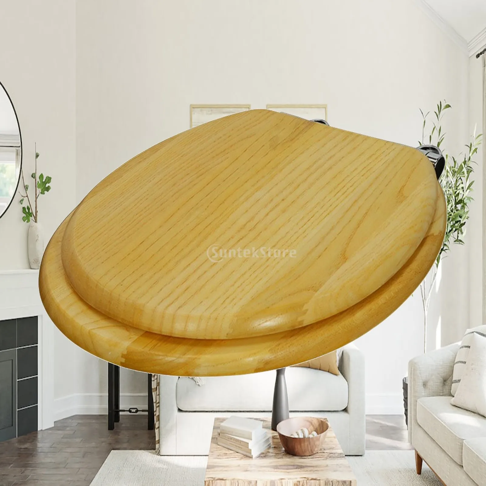 Solid Wood Toilet Seat with Bidet Lid Cover for Smart Bathroom Elongated Round Toilet Bowl Secure Hinge Setup
