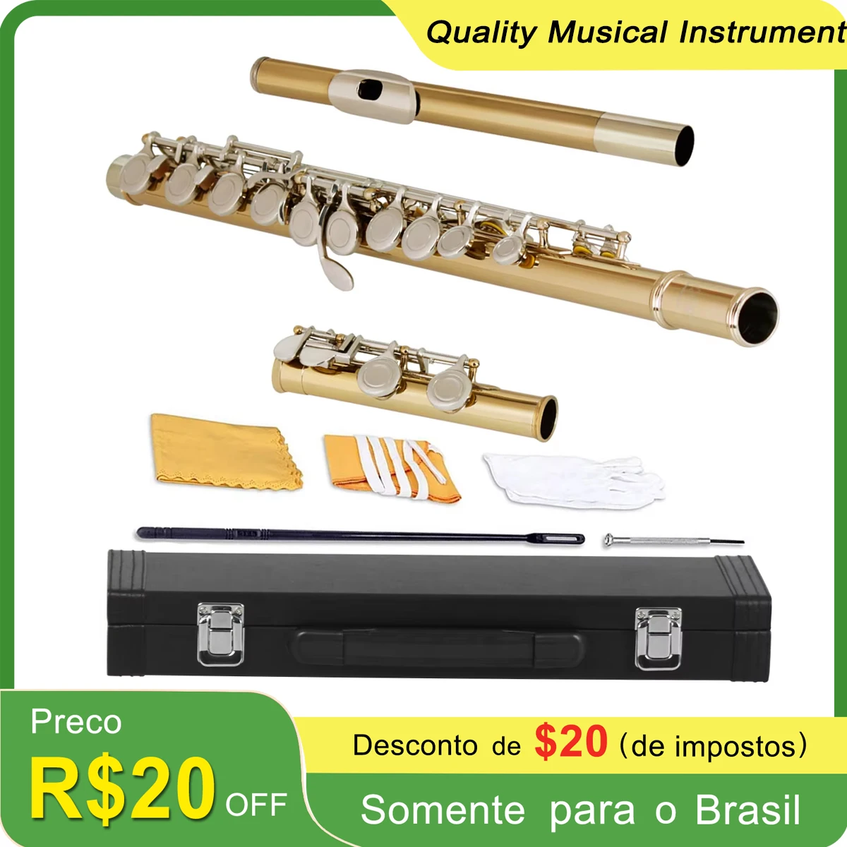 

SLADE 16 Holes Flute Gold-plated Silver Keys Flute Closed Hole E Key Concert Woodwind Instrument Flute with Box Cleanning Cloth