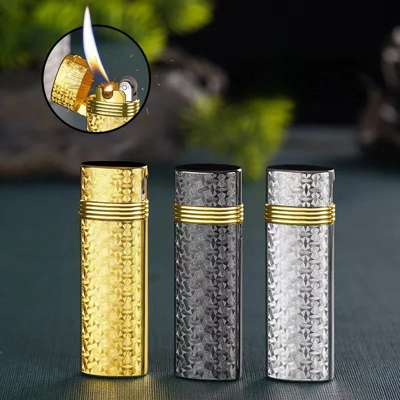 Metal Compact Slant Fire Special Pipe Lighter Classic Grinding Wheel Ignition Open Flame Portable Butane Gas Lighters Smoking