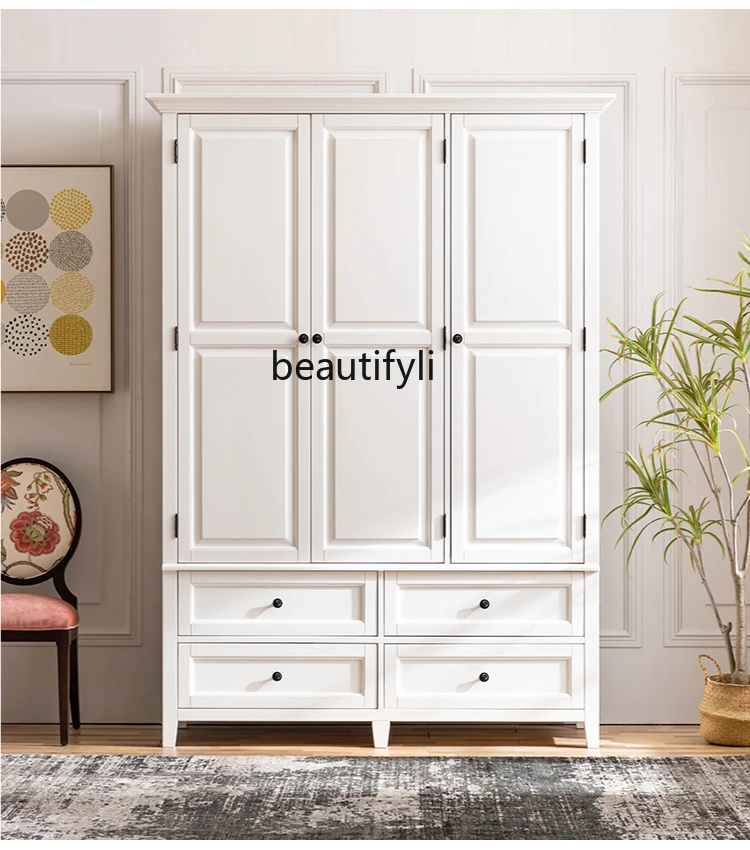 American Bedroom SolidWood AssemblyClothesHangerCabinet Vertical Hinged Door Two-Door Three-Door Combination Solid Wood Wardrobe