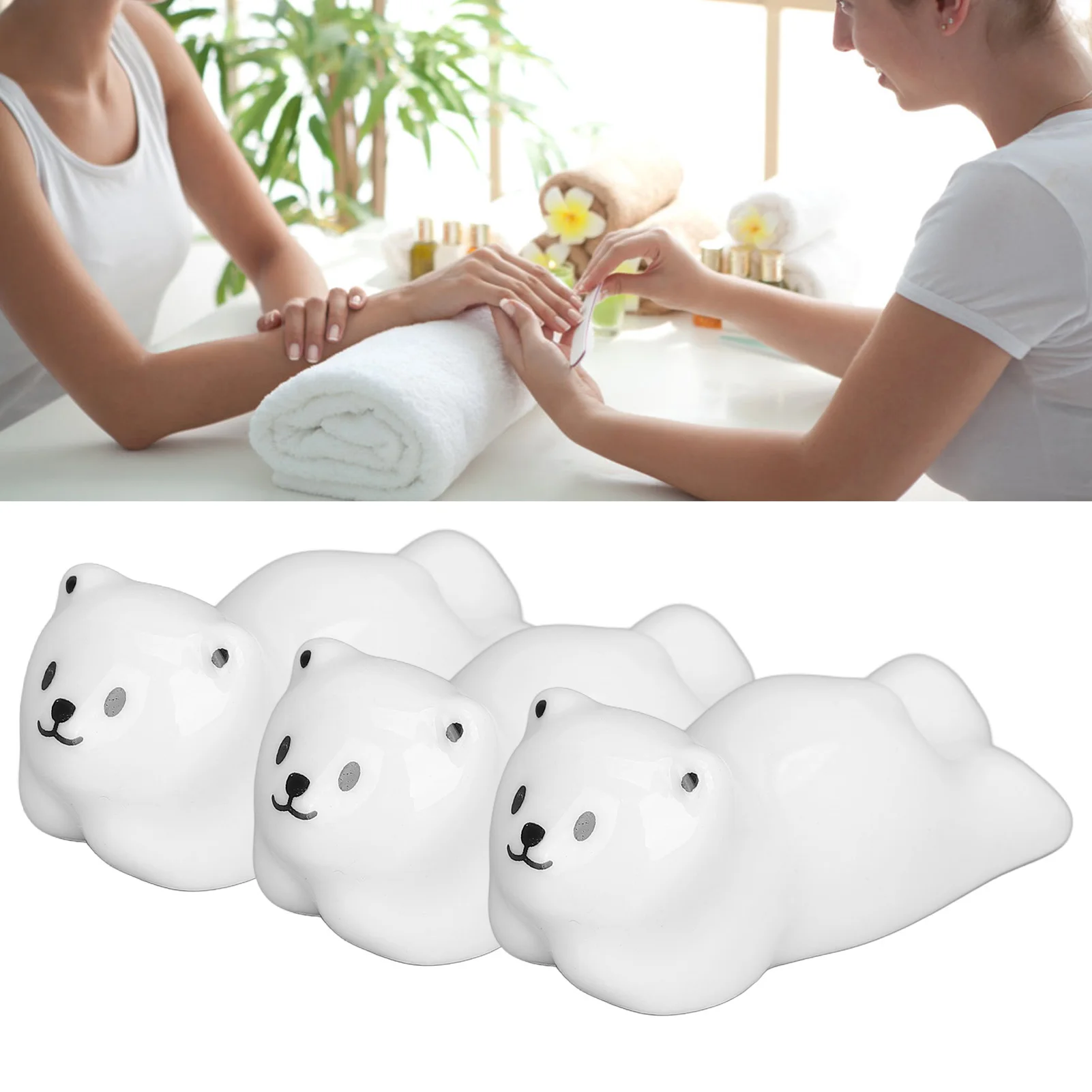 Porte-stylo en céramique en forme d'ours mignon pour salon de manucure, porte-brosse, empêche le roulement, facile à nettoyer, 3 pièces