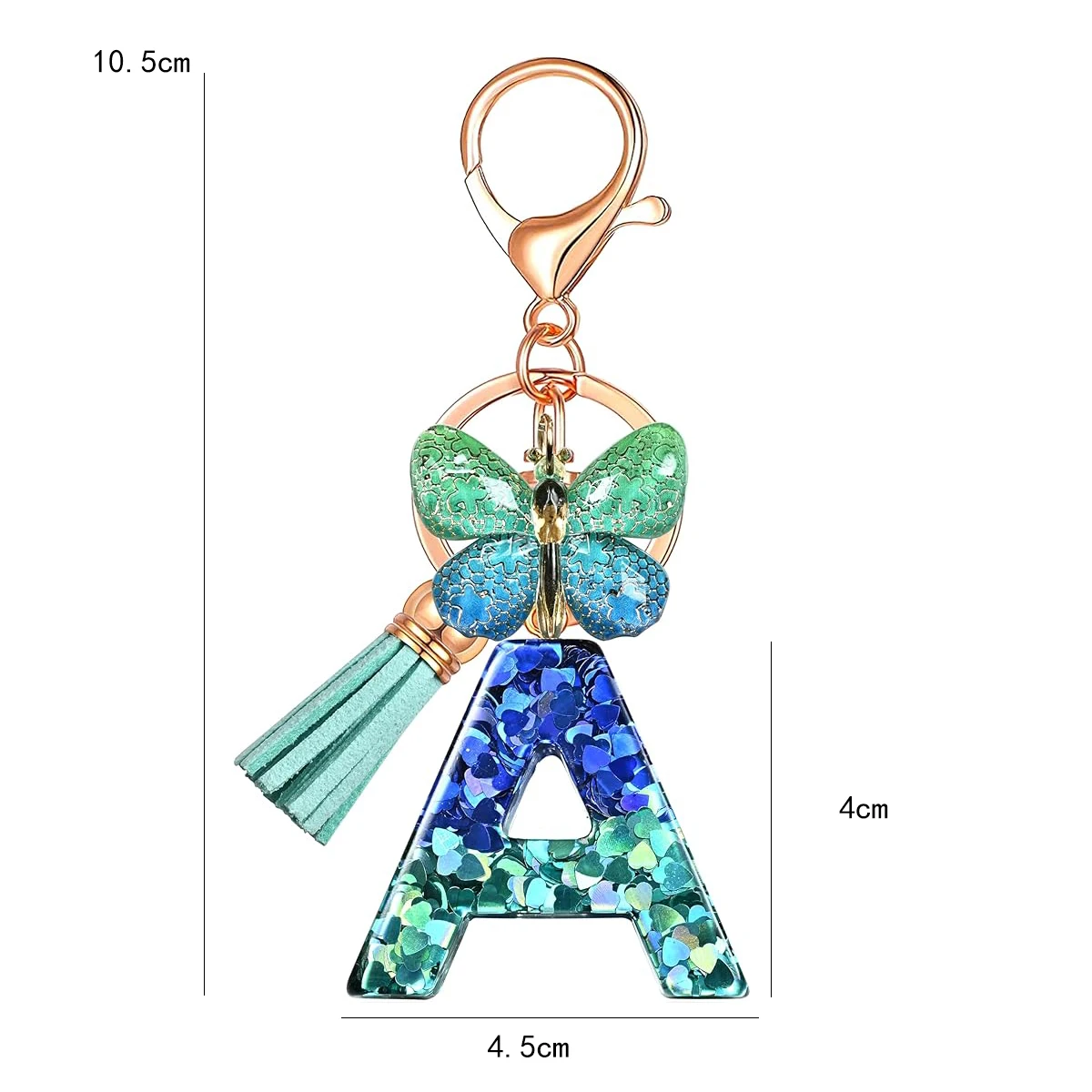 Resin Alphabet Keychain with Sequins Butterfly and  Charm Women\'s Day Gift Letter Initial Keyring Backpacks Car Keys Decoration