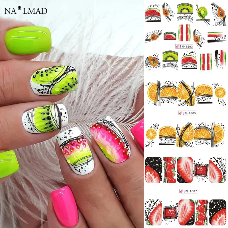 12patterns Summer fruit Water Decals Watermelon/kiwi/banana/lemon/ Strawberry Designs Nail Stickers Wraps Slider Decoration 2020