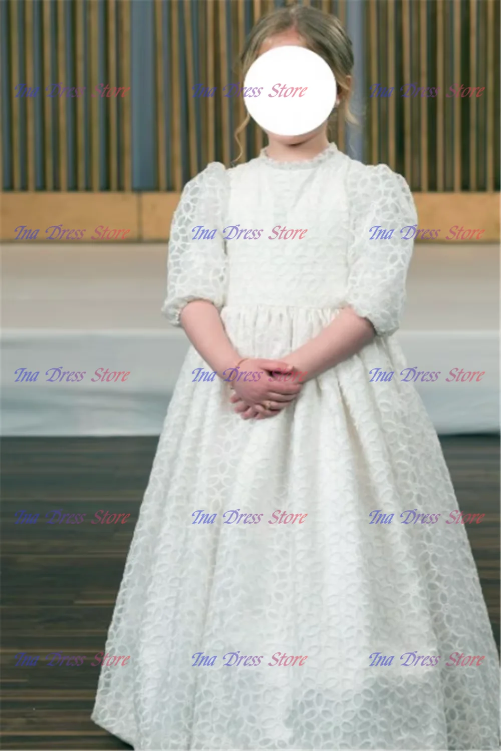 

Quality White Milk Lace Baptism Communion Gown Flower Girl Dress Short Sleeves Fluffy For Kids Birthday Evening Ball Gowns